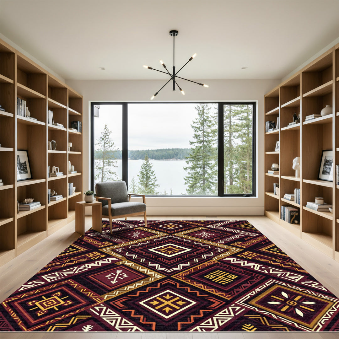 Rich Maroon Tribal Diamond Rug