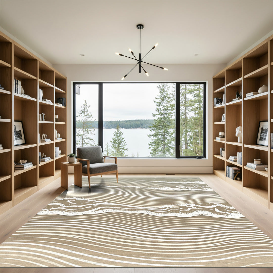 Serene Sandy Shore Abstract Wave Rug