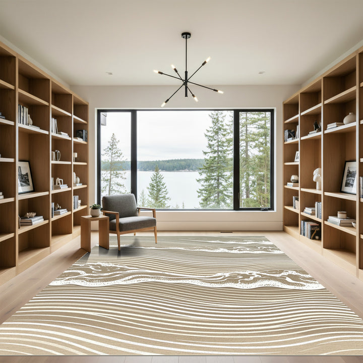 Serene Sandy Shore Abstract Wave Rug