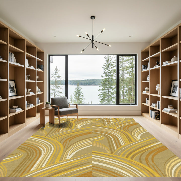 Golden Cream Arc Swirl Rug