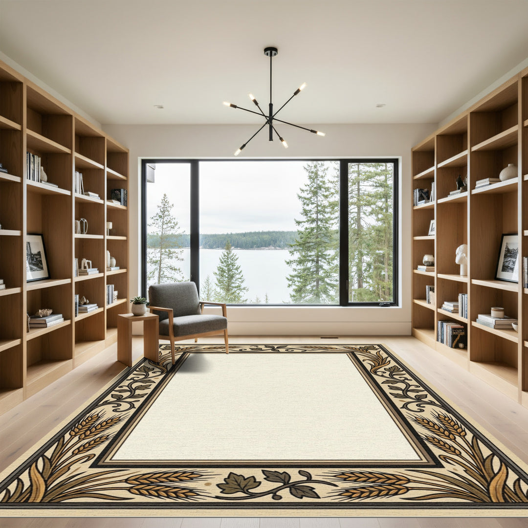 Ornate Wheat Border Illuminations Frame Rug