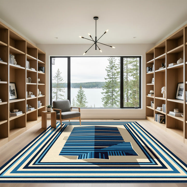 Modern Blue Stripe Architecture Rug