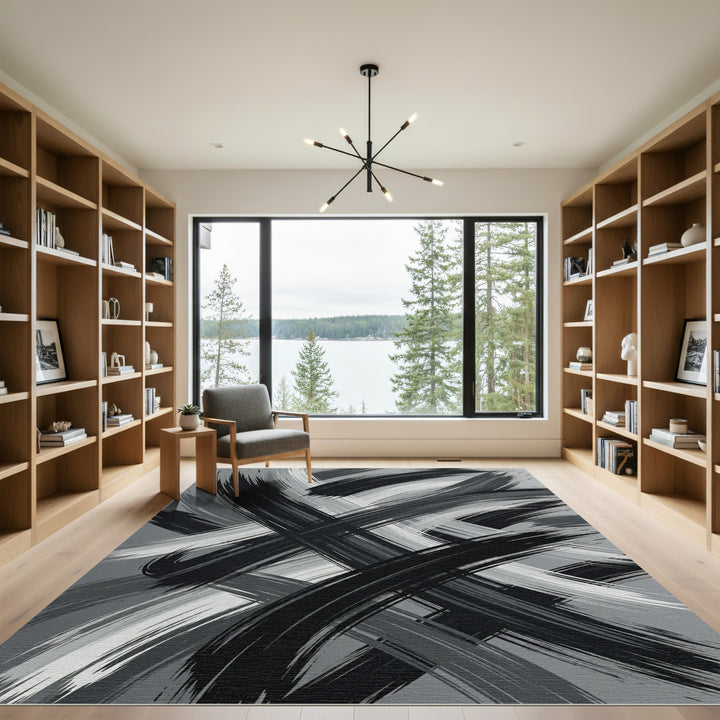 Monochromatic Abstract Brush Stroke Rug