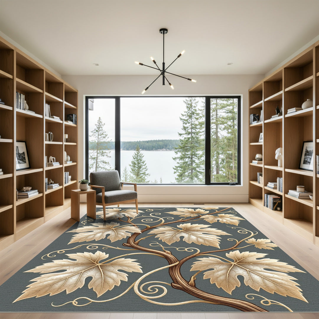 Antique Golden Leaf Vine Swirl Rug