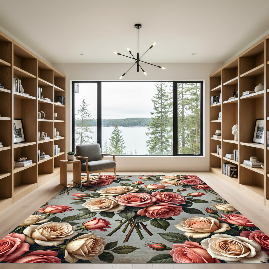 Rose Garden Bouquet Coral Cream Rug