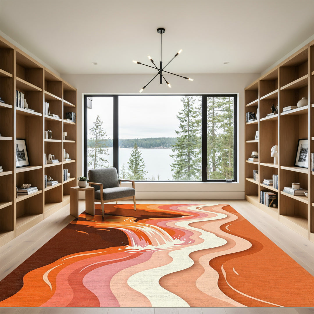 Warm Coral Waterfall Flow Rug