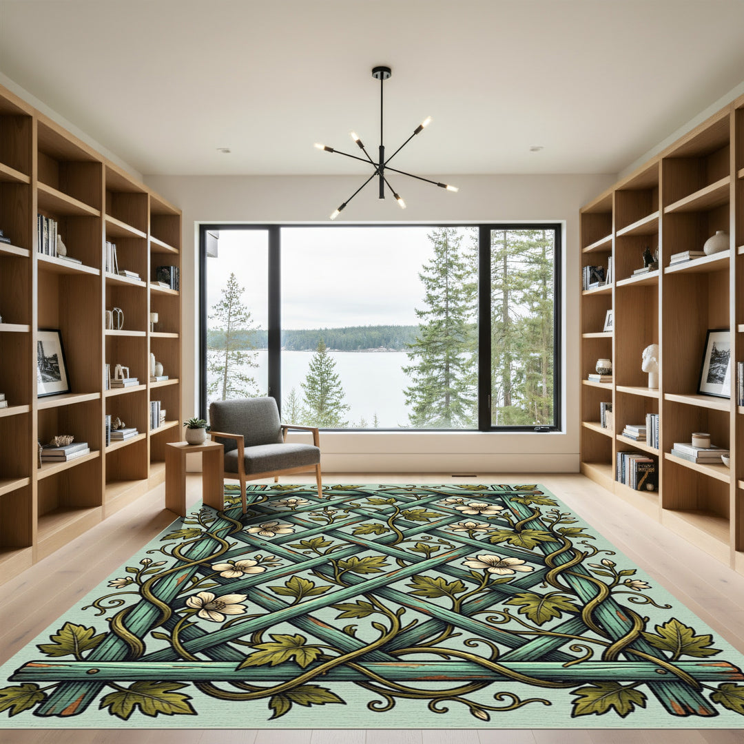 Vining White Flower Lattice Rug
