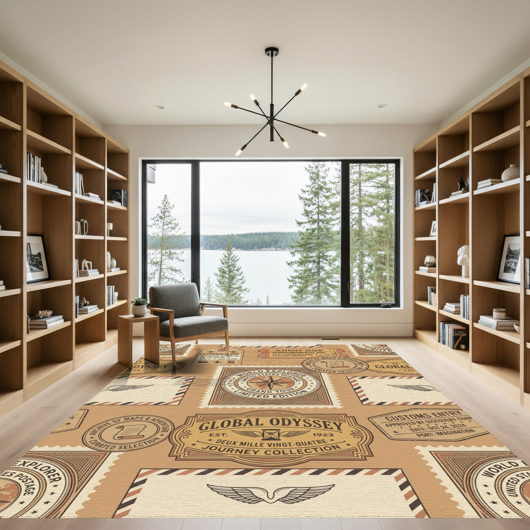 Global Odyssey Vintage Travel Stamp Rug