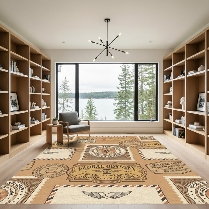Global Odyssey Vintage Travel Stamp Rug