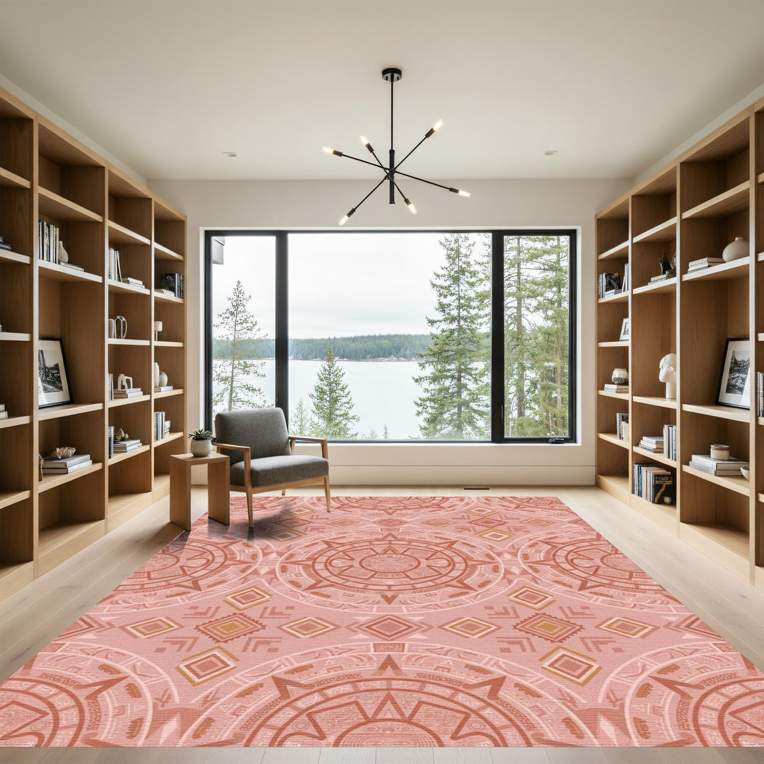 Terracotta Sun Calendar Diamond Medallion Rug