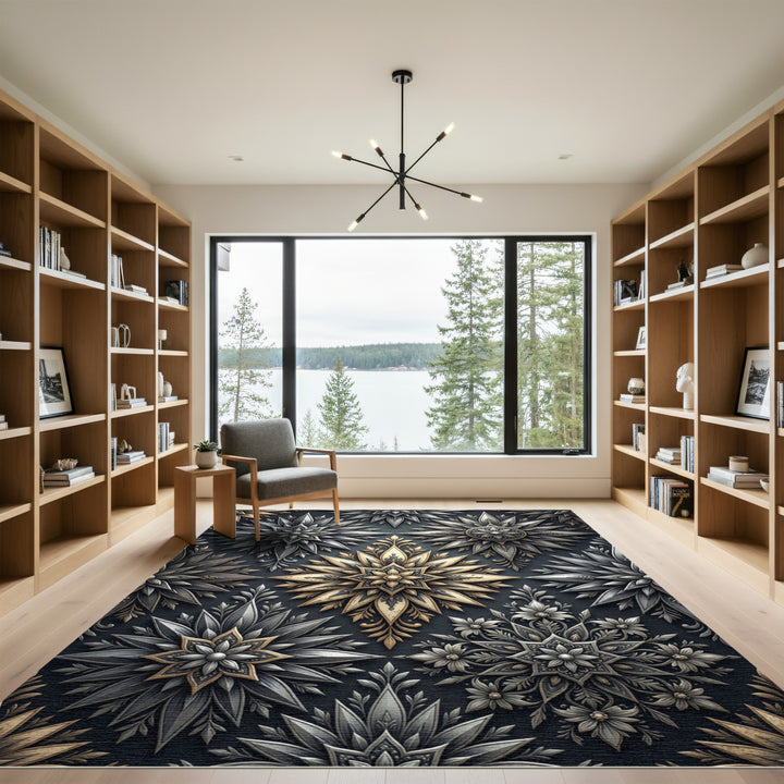 Ornate Gold Silver Starburst Rug