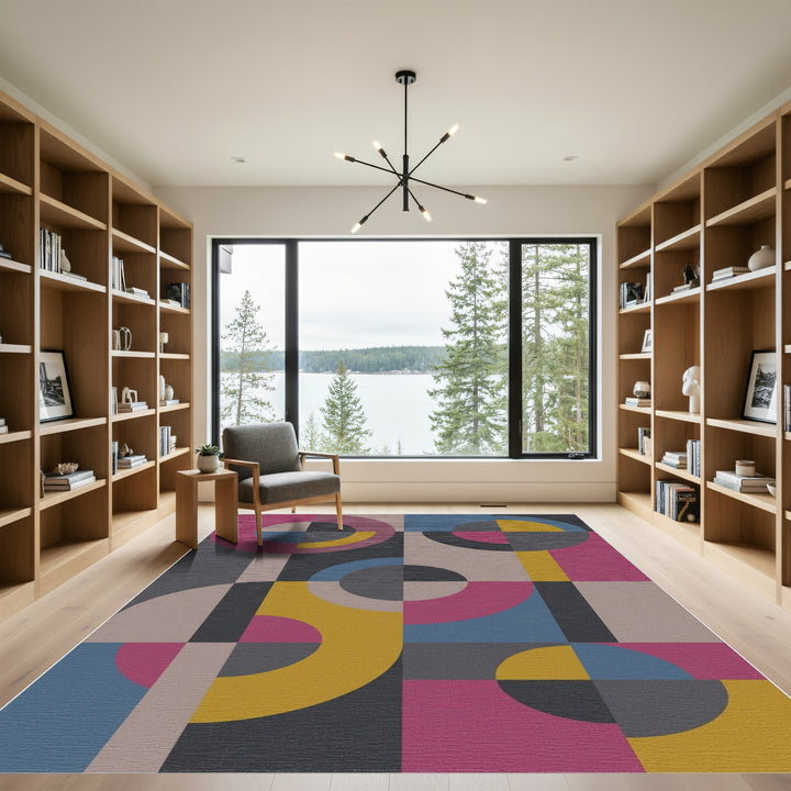 Bold Geometric Circles and Squares Rug