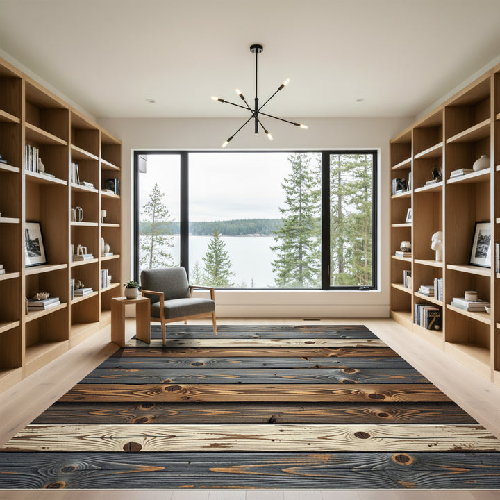 Rustic Gray Brown Wood Plank Rug