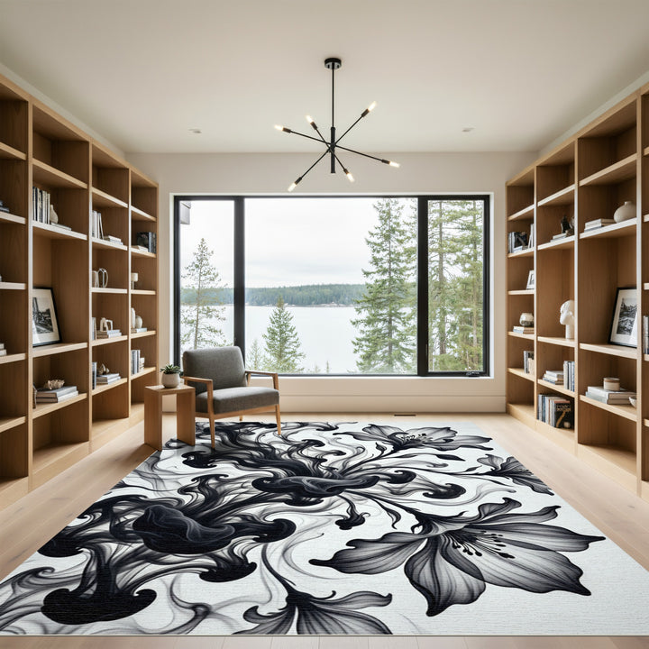 Black Ink Floral Swirl Rug