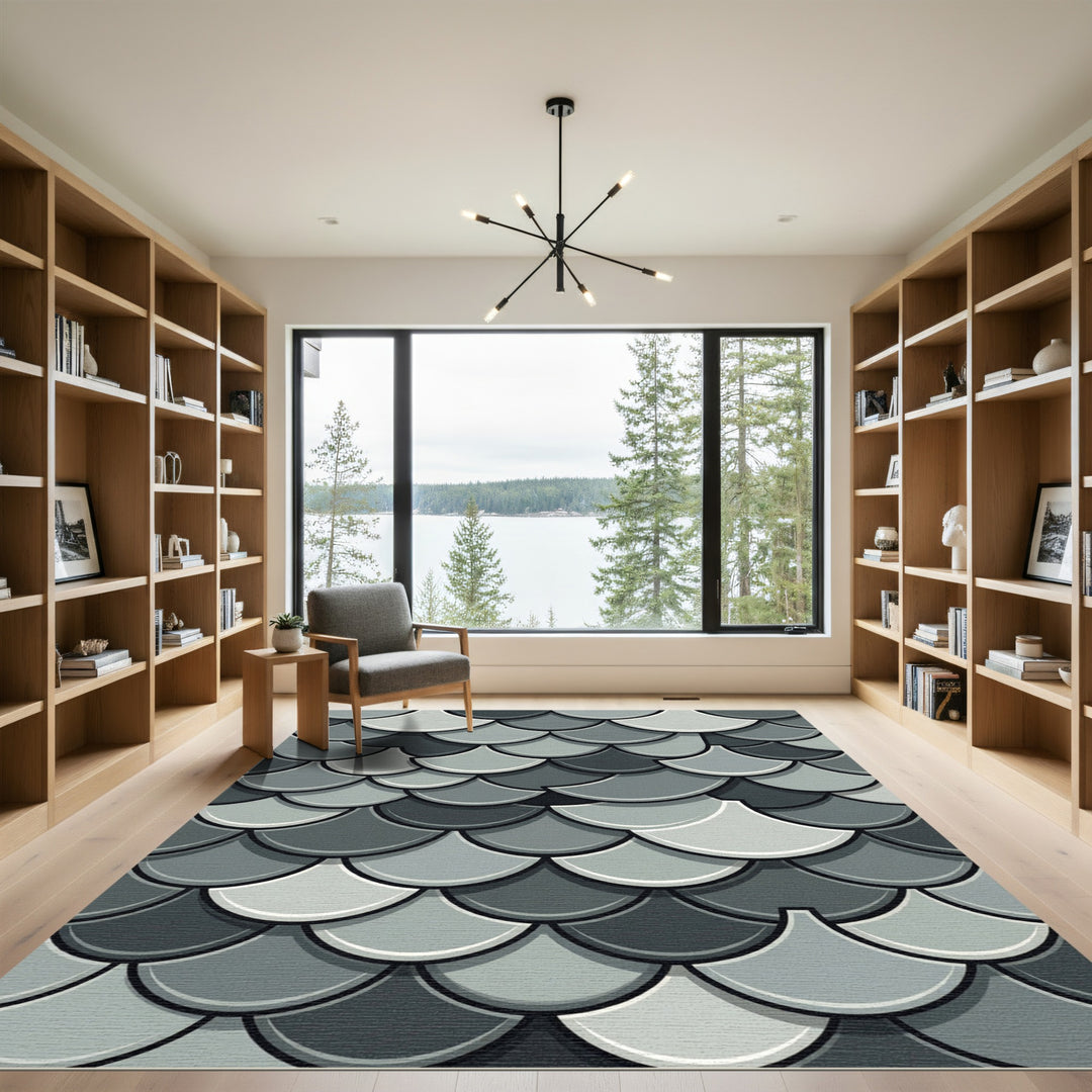 Monochromatic Scalloped Fan Tessellation Rug