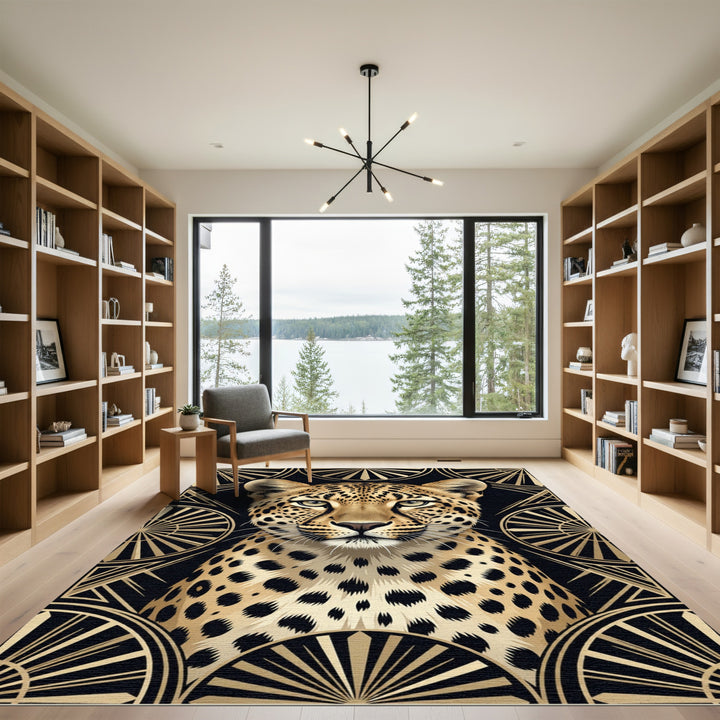 Golden Leopard Art Deco Sunburst Rug