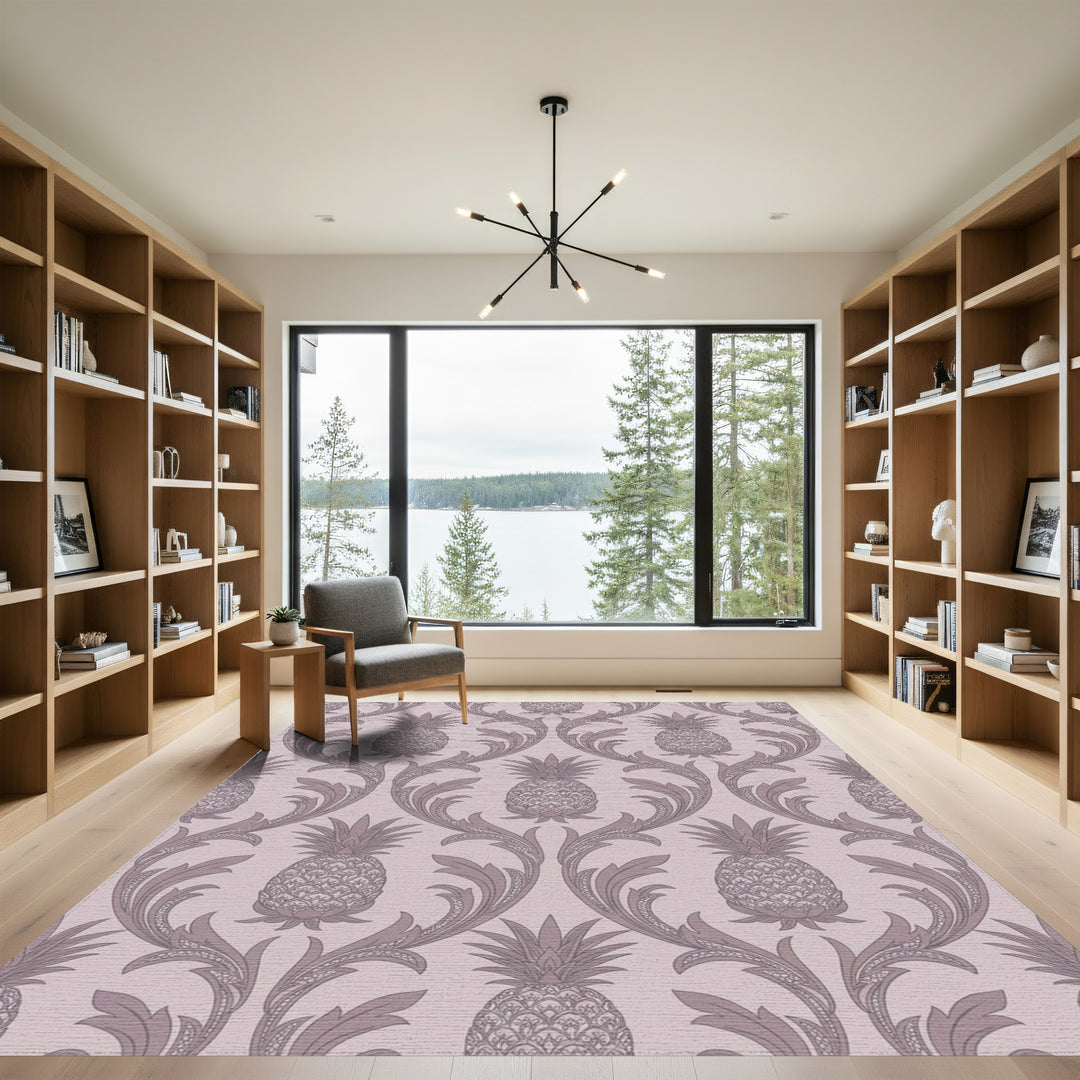 Ornate Lilac Pineapple Damask Rug