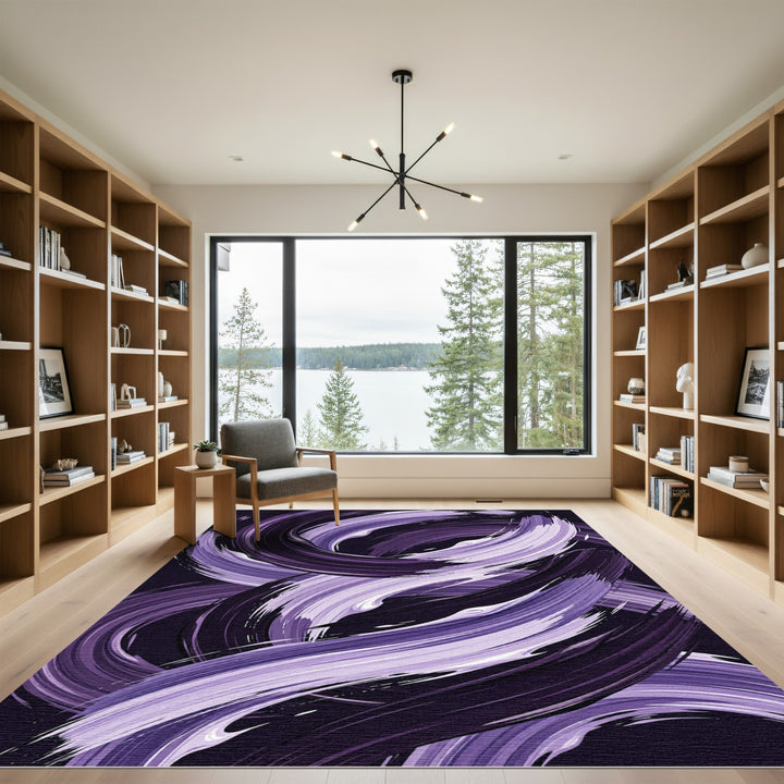 Abstract Purple Swirl Brushstroke Rug