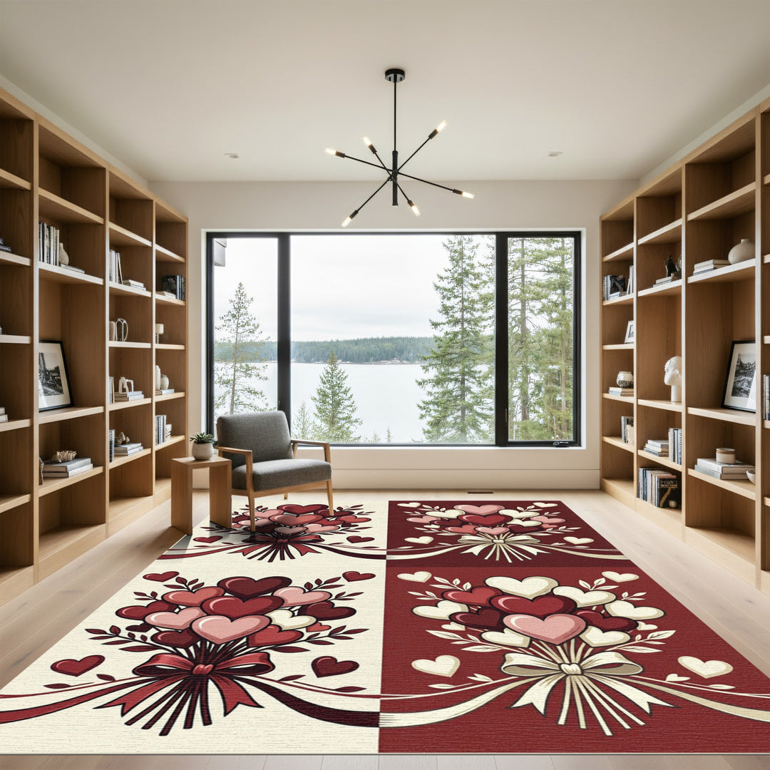 Romantic Heart Bouquet Burgundy Rug