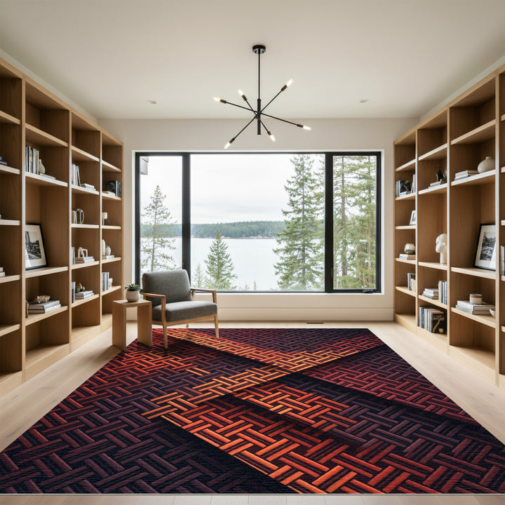 Woven Basketweave Orange Geometric Rug