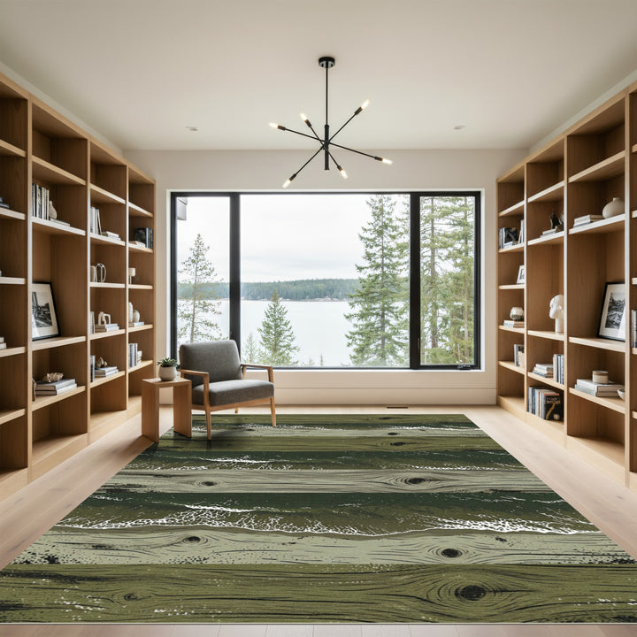 Rustic Wood Grain Ocean Wave Rug