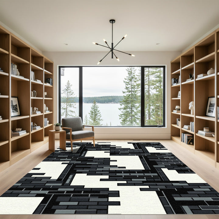 Monochrome Brick Assemblage Abstract Rug