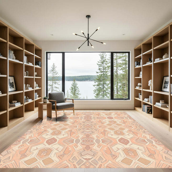 Subtle Peach Geometric Overlay Rug
