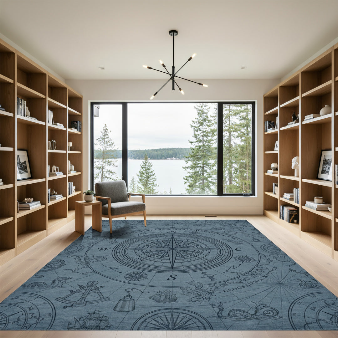 Nautical Compass Map Celestial Navy Rug