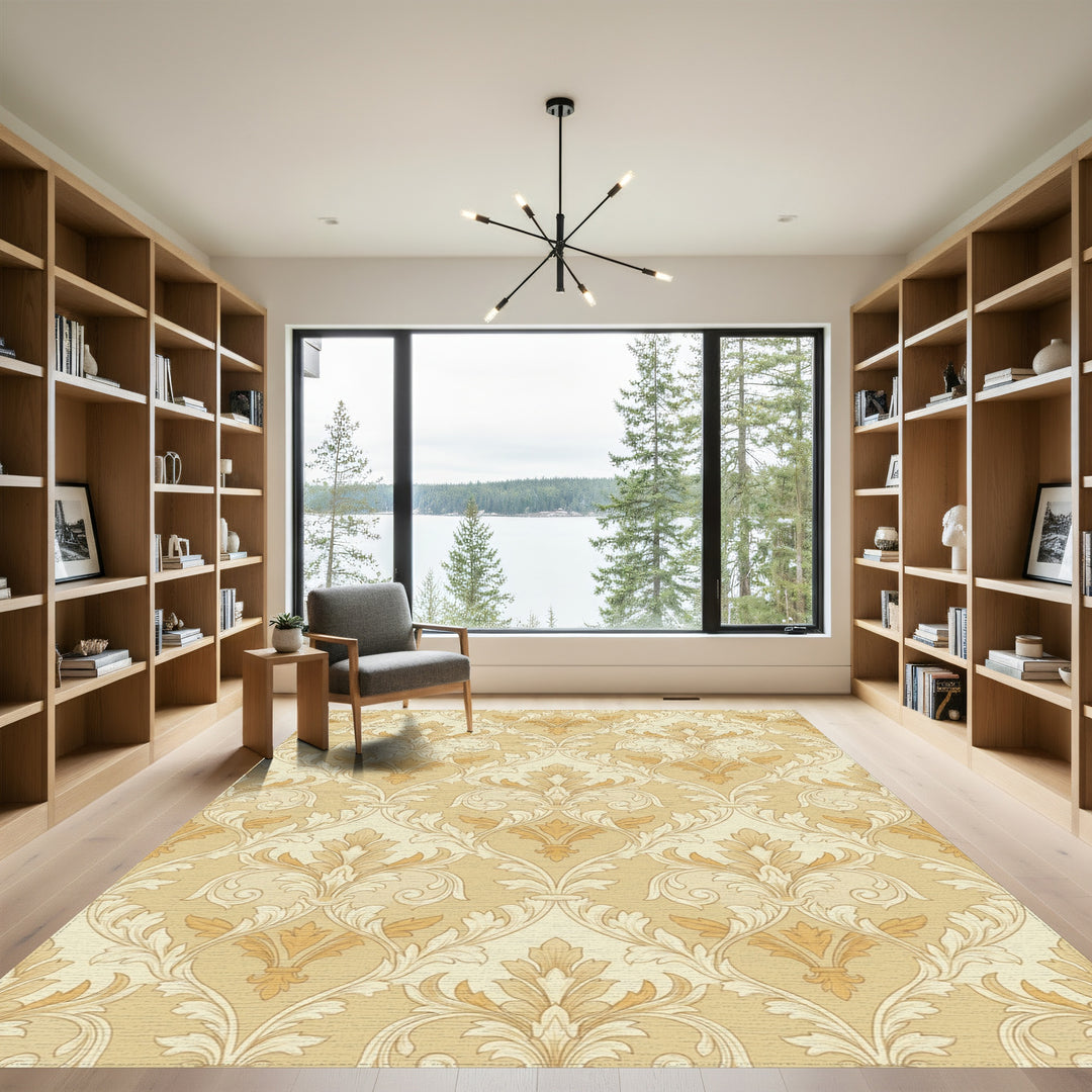 Cream and Gold Acanthus Scroll Rug