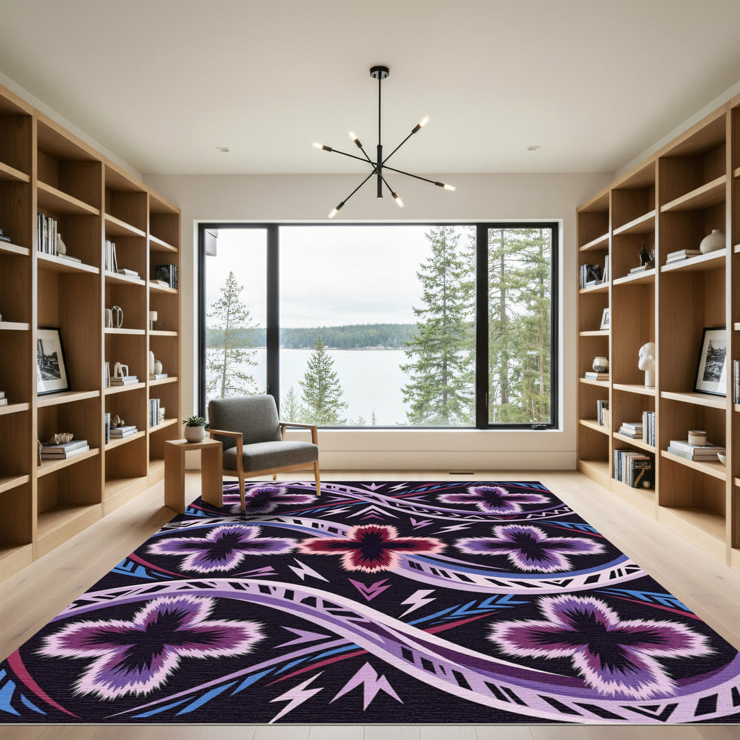 Crimson Purple Tribal Cross Swirl Rug