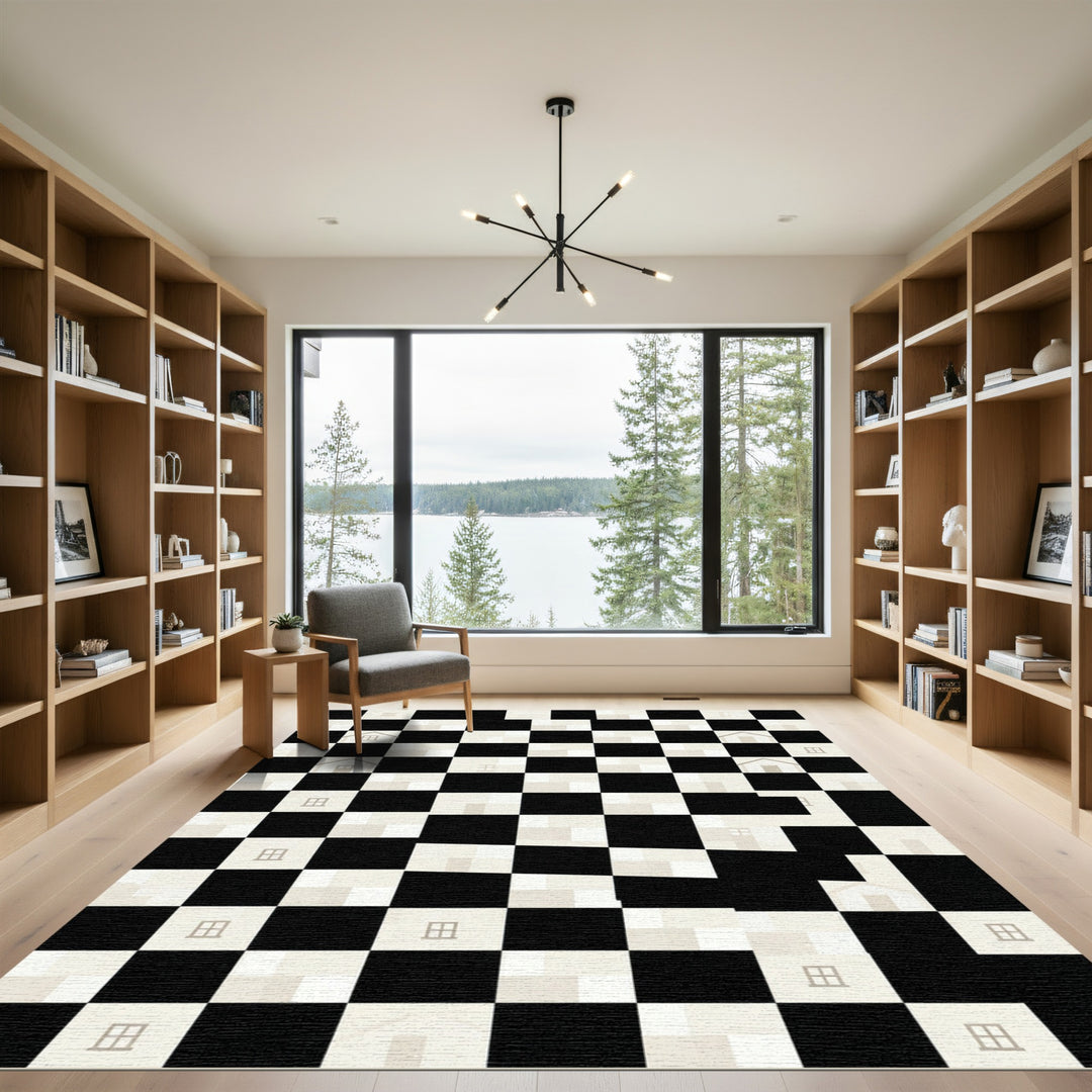 Checkerboard House Silhouette Rug