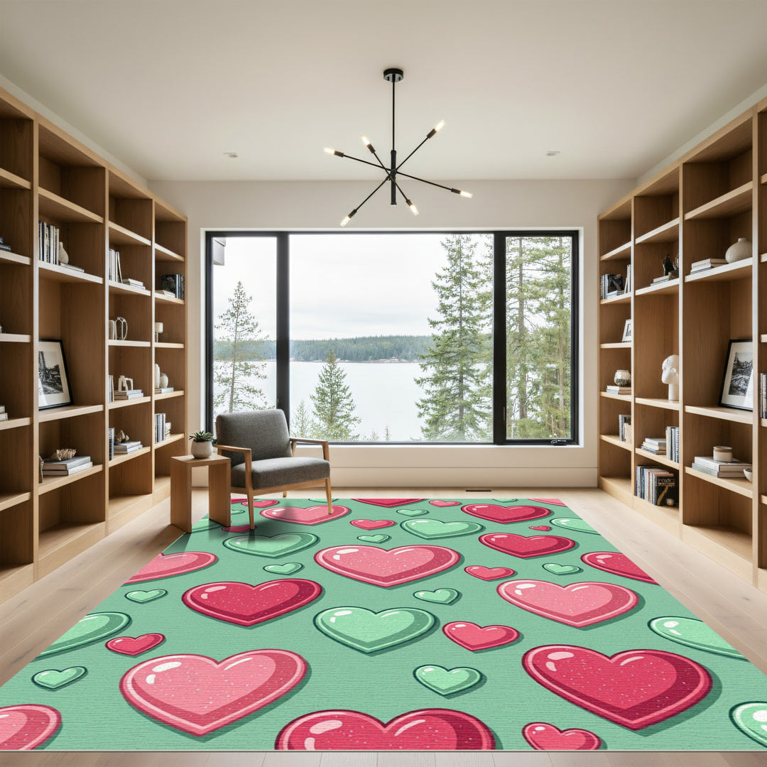 Cute Pink Mint Heart Collection Rug