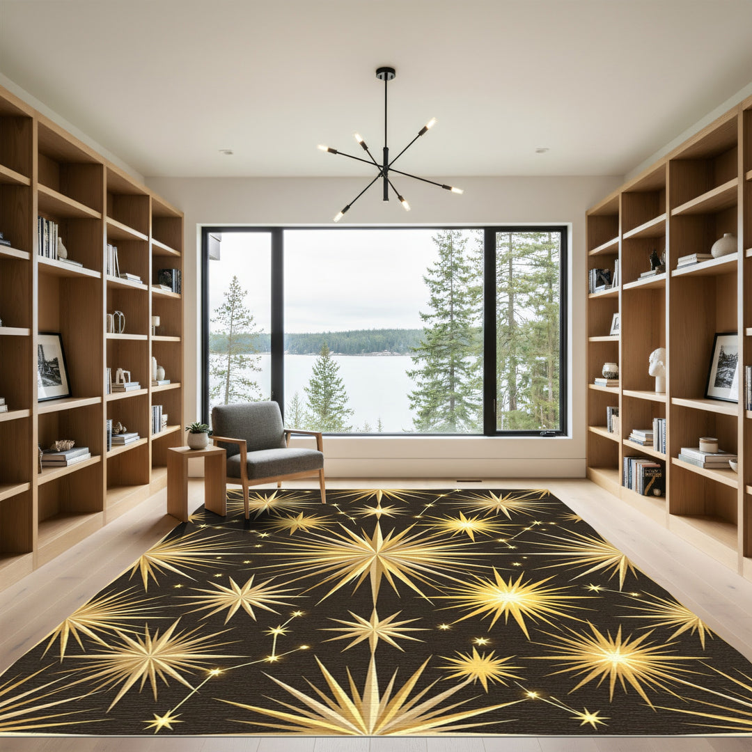 Golden Starburst Constellation Rug