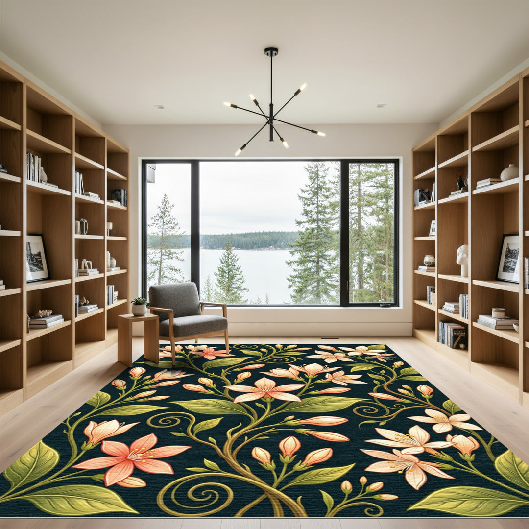 Dark Floral Vintage Chinoiserie Rug