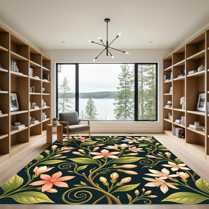 Dark Floral Vintage Chinoiserie Rug