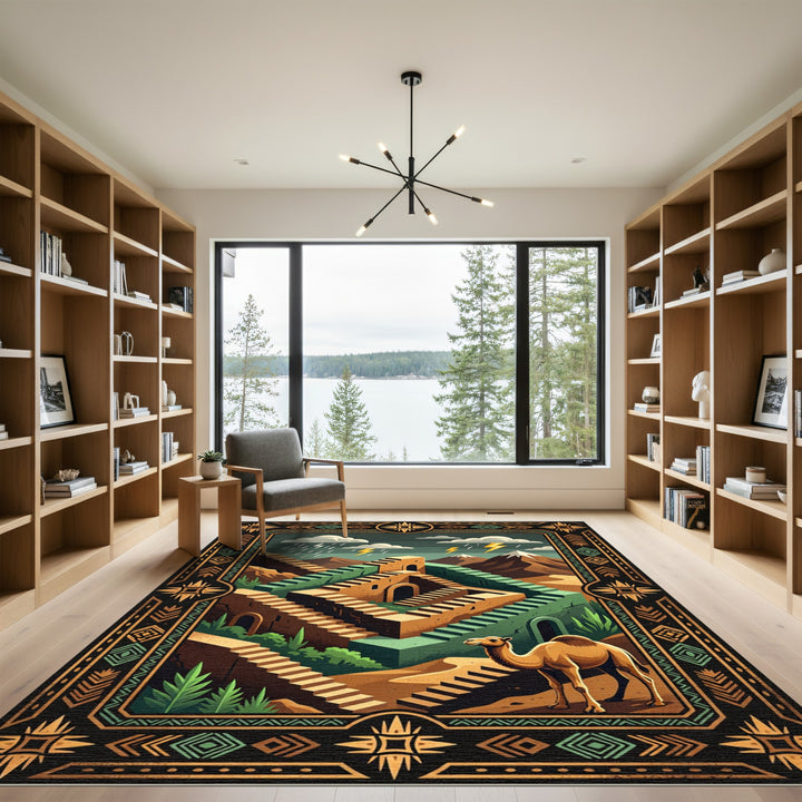 Desert Camel Labyrinth Staircase Sky Storm Rug