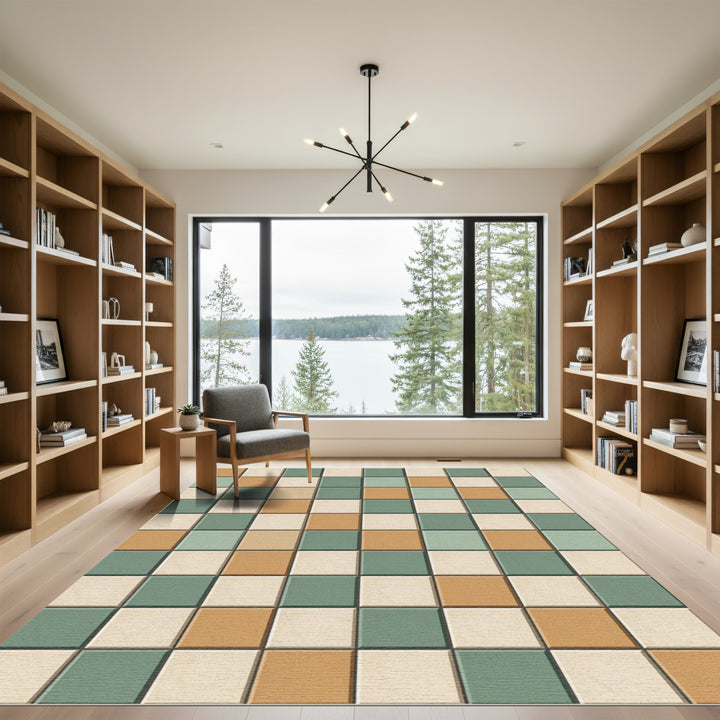Checkerboard Terra Cotta Sage Rug