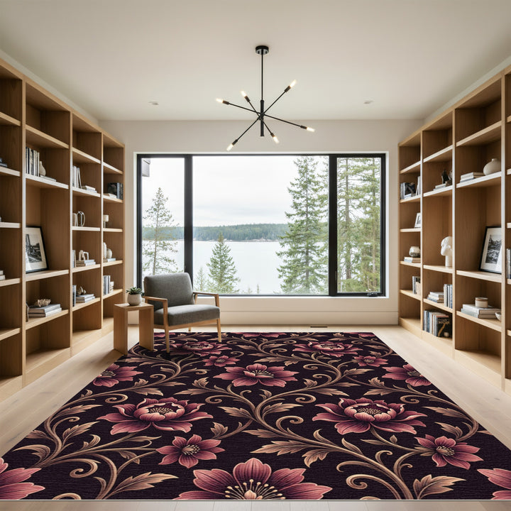Victorian Crimson Peony Vine Rug