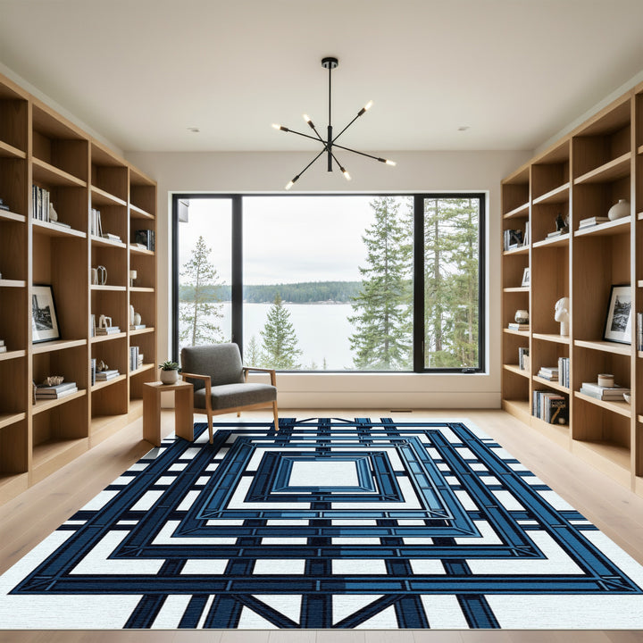 Deep Blue Geometric Tunnel Rug