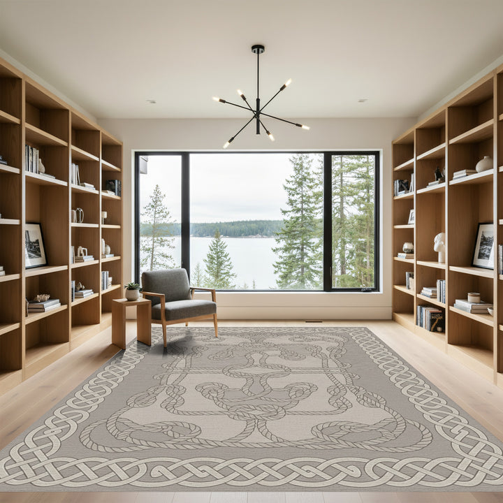 Nautical Rope Knot Tan Border Rug