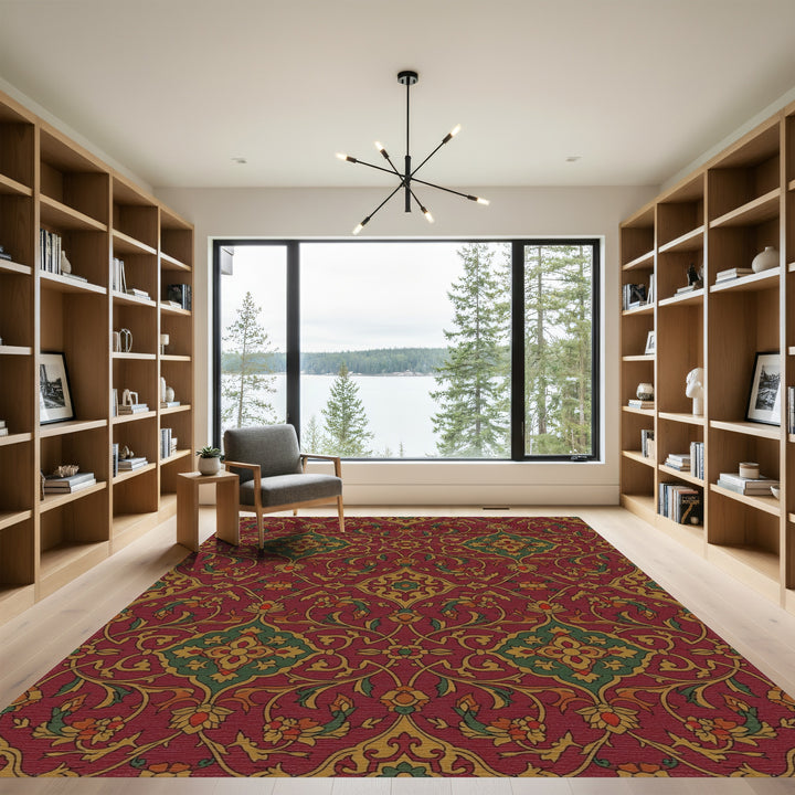 Ornate Crimson Emerald Floral Lattice Rug