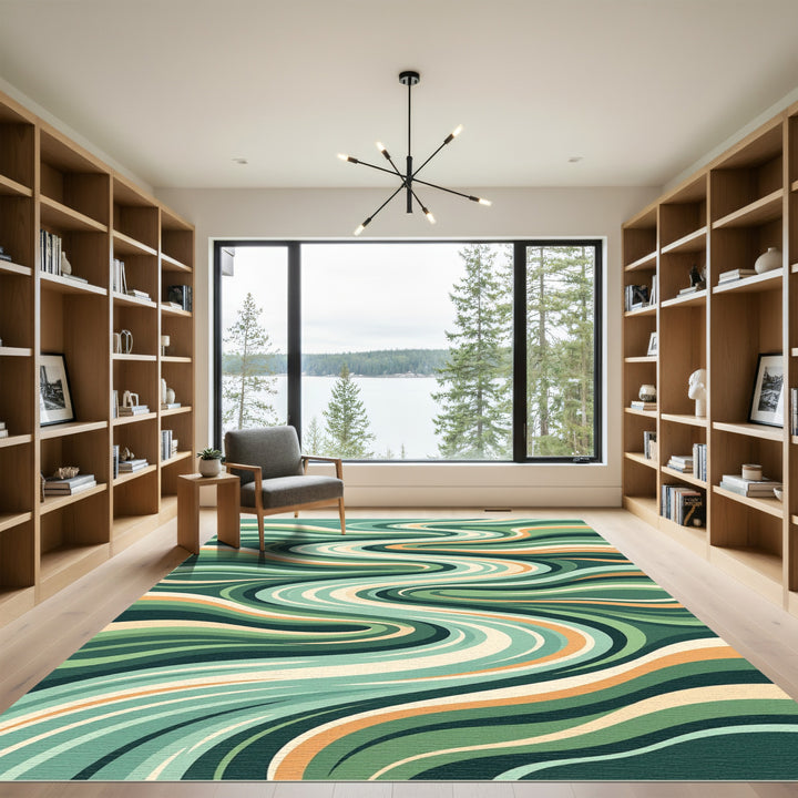 Grassy Green Swirl Abstract Lines Rug