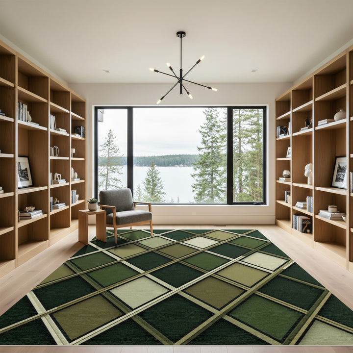 Diamond Lattice Green Beige Rug