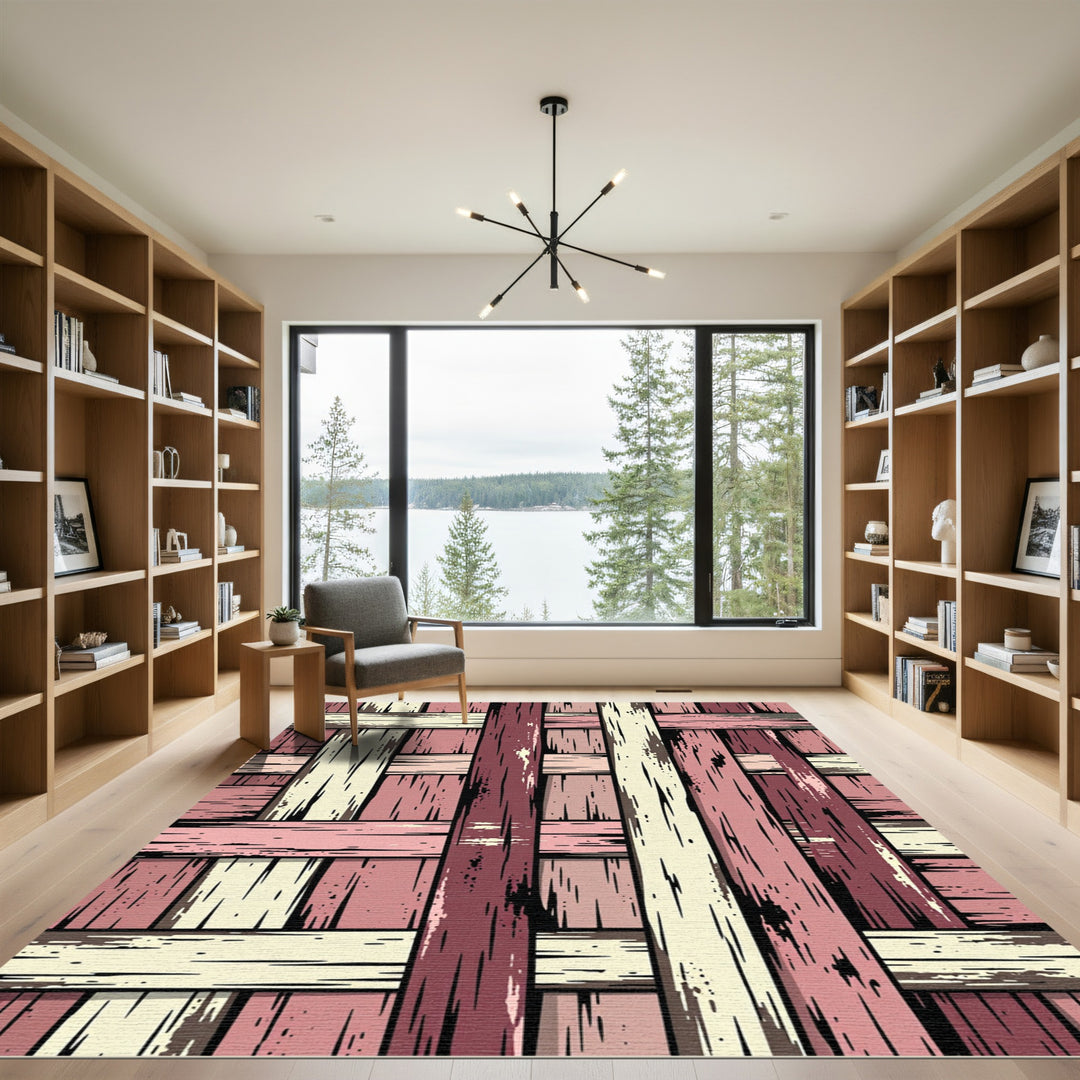 Rustic Pink Wood Plank Weave Rug