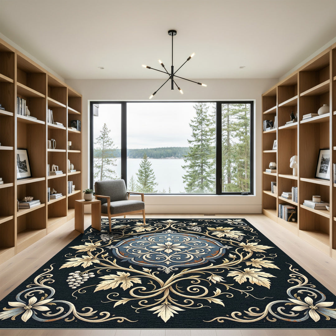 Elegant Gold Vine Grape Rug