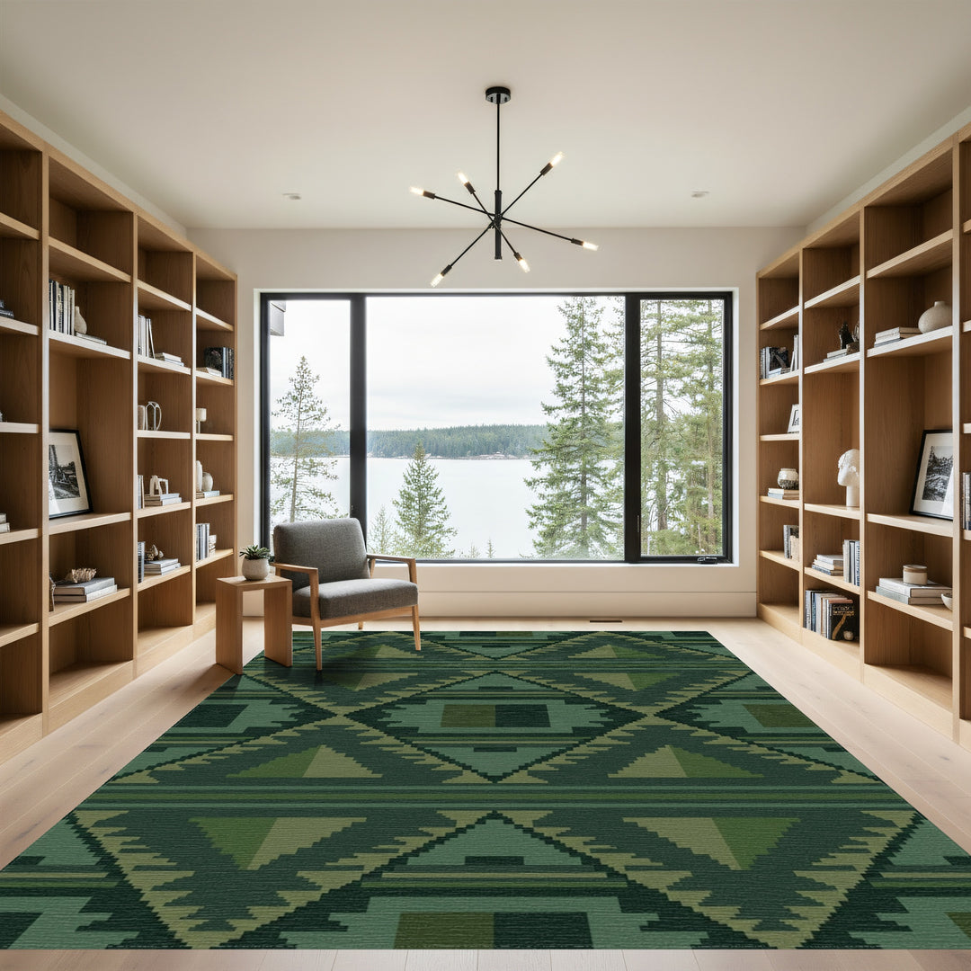 Deep Forest Green Geometric Diamond Rug