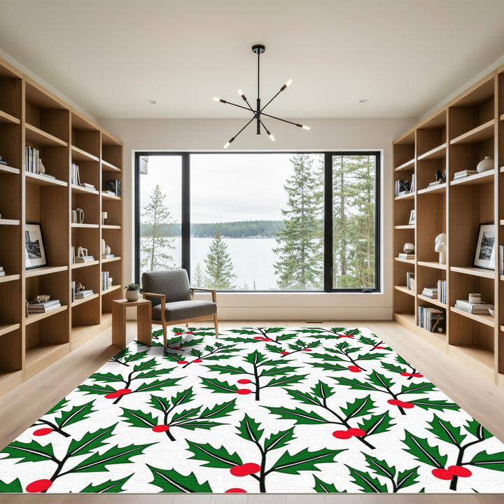 Festive Green Red Holly Sprig Rug