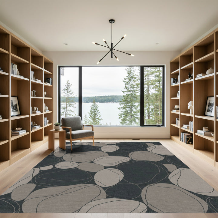 Modern Gray River Stone Arrangement Rug