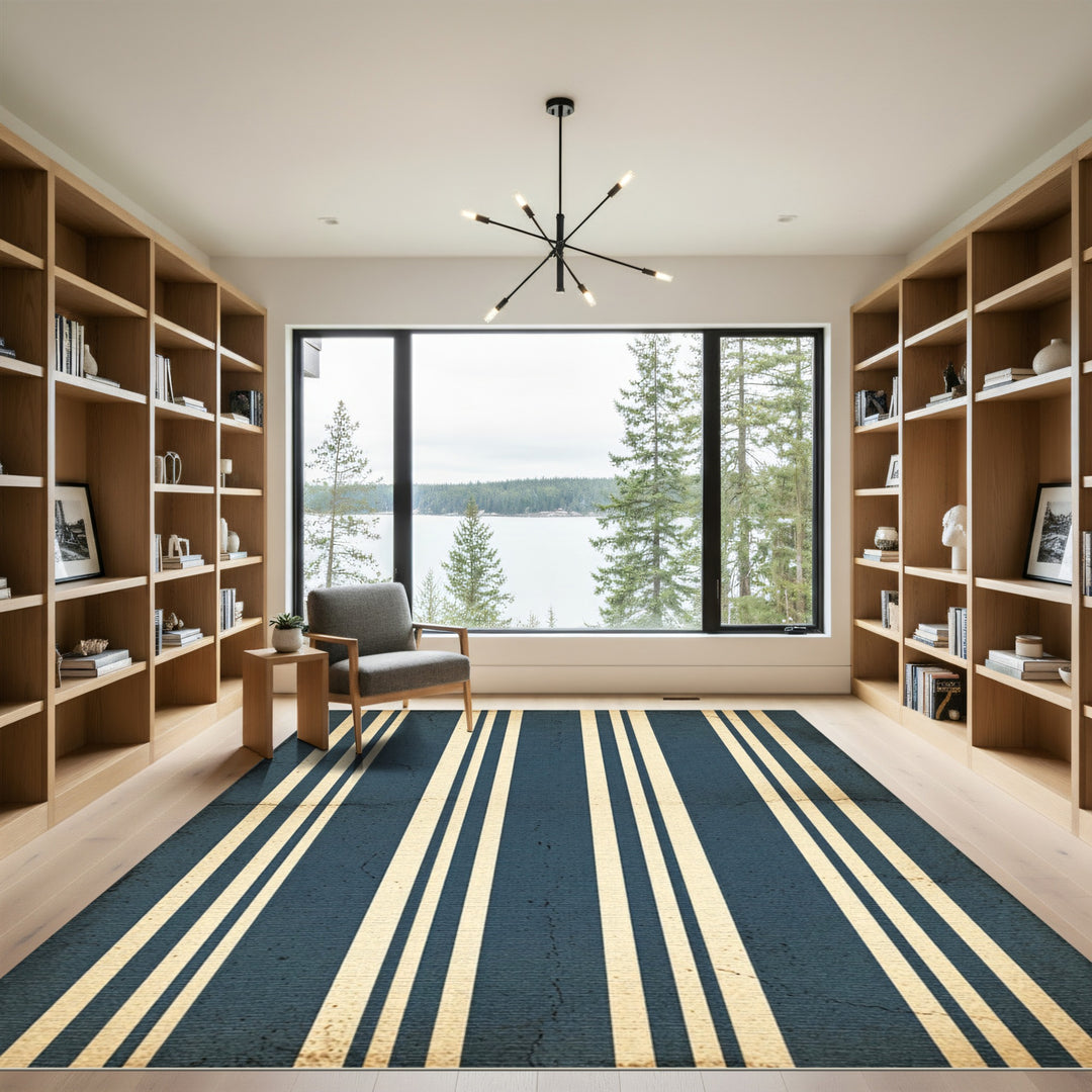 Vintage Blue Cream Vertical Stripe Rug