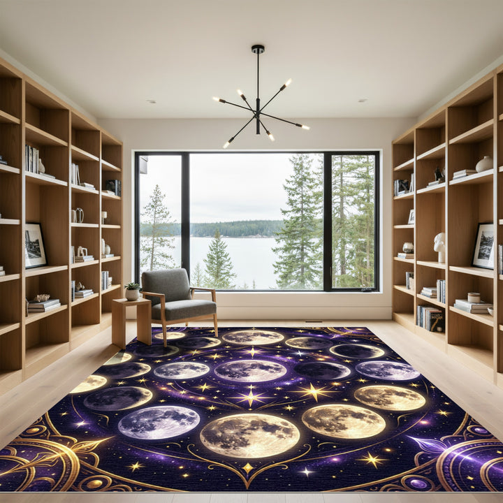 Celestial Moon Phases Cosmic Night Rug